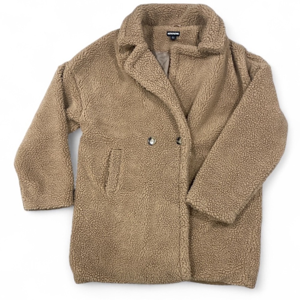 PrettyLittleThing Teddy Coat Womens US 10 Tan Brown Sherpa Winter Warm